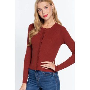 Women’s Brick Long Sleeve Crew Neck Basic Cardigan